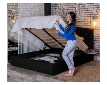 Мягкая кровать "Stefani" 1400 темная с подъемным механизмом с орт.матрасом АСТРА