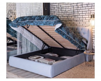 Мягкая кровать "Stefani" 1600 серая с подъемным механизмом с орт.матрасом PROMO B COCOS