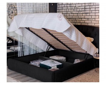 Мягкая кровать "Stefani" 1800 темная с подъемным механизмом с орт.матрасом PROMO B COCOS
