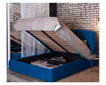 Мягкая кровать "Stefani" 1800 синяя с подъемным механизмом с орт.матрасом АСТРА
