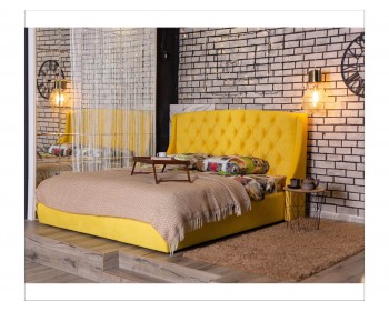 Мягкая кровать "Stefani" 1800 желтая с подъемным механизмом с орт.матрасом АСТРА
