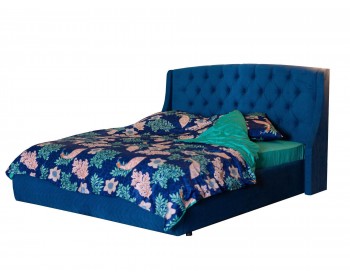 Мягкая кровать "Stefani" 1400 синяя с ортопед. основанием с матрасом АСТРА