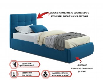 Мягкая кровать Selesta 900 синяя с ортопед.основанием с матрасом ГОСТ