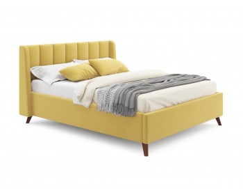 Мягкая кровать Betsi 1600 желтая с подъемным механизмом и матрасом ГОСТ
