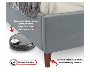 Мягкая кровать Betsi 1600 серая с подъемным механизмом и матрасом ГОСТ