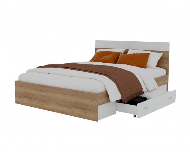 Кровать "Диана" 1600 с ящиком (дуб золотой/белый) фото