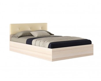 Кровать "Виктория ЭКО-П" 1400 дуб с изголовьем из кожи с