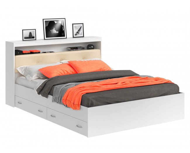 Кровать Виктория ЭКО-П белая 180 с блоком и ящиками фото