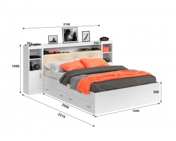 Кровать Виктория ЭКО-П белая 140 с блоком, ми и ящиками