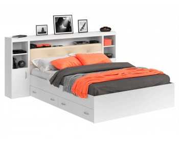 Кровать Виктория ЭКО-П белая 160 с блоком, тумбами и ящиками