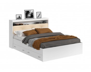 Кровать Виктория ЭКО-П белая 140 с блоком и ящиками с матрасом ГОСТ