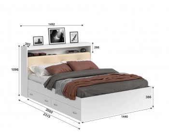 Кровать Виктория ЭКО-П белая 140 с блоком и ящиками с ом Г