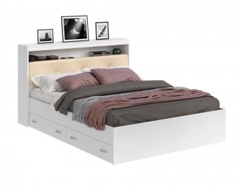 Кровать Виктория ЭКО-П белая 160 с блоком и ящиками с матрасом ГОСТ