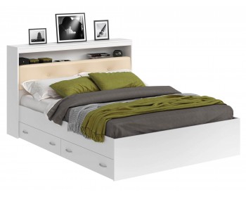 Кровать Виктория ЭКО-П белая 140 с блоком и ящиками с матрасом PROMO B C