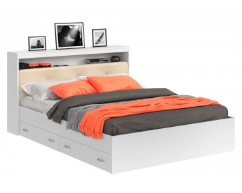 Кровать Виктория ЭКО-П белая 180 с блоком и ящиками с ом P