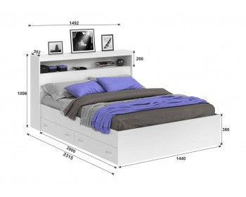 Кровать Виктория белая 140 с блоком, ящиками и ом PROMO B