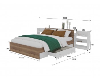 Кровать Доминика с блоком и ящиком 140 (Дуб Золотой/Белый)