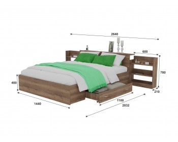 Кровать Доминика с блоком и ящиками 140 (Дуб Золотой)