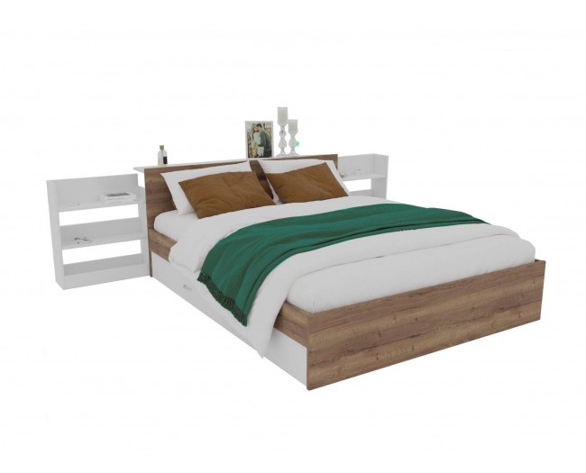 Кровать Доминика с блоком и ящиком 160 (Дуб Золотой/Белый) с фото