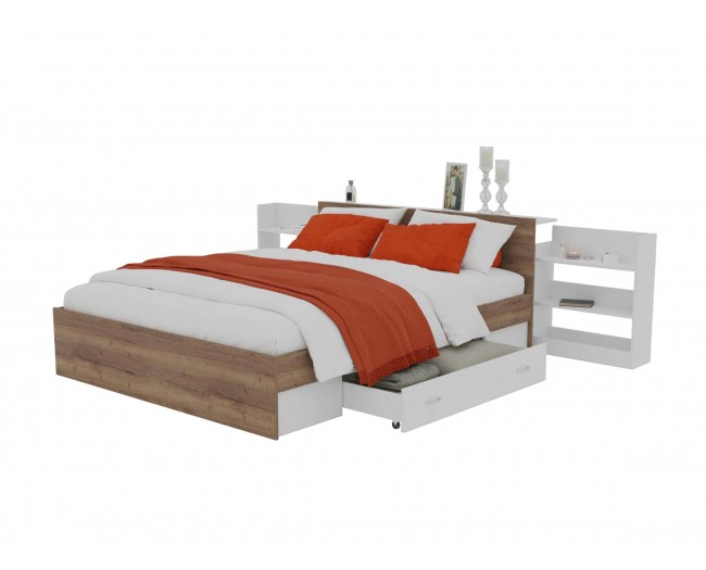 Кровать Доминика с блоком и ящиками 160 (Дуб Золотой/Белый) с фото
