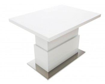 Кухонный стол -трансформер Левмар Slide GL белый глянец/ опоры нерж.сталь