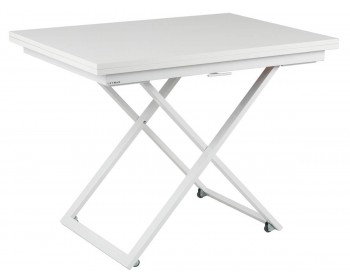 Кухонный стол -трансформер Левмар Compact GLS белый глянец/ опоры белые