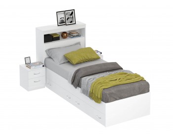 Кровать Виктория белая 90 с блоком, ящиками и 2 прикроватными тумба