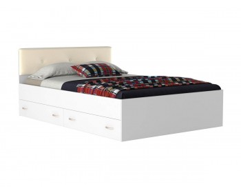 Кровать Виктория ЭКО-П 140 с ящиками белая с ом Promo B Co