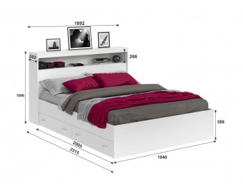 Кровать Виктория белая 180 с блоком, ящиками и 2 прикроватными тумб