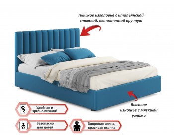 Кровать Мягкая Olivia 1600 синяя с подъемным механизмом