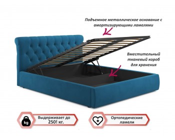 Кровать Мягкая Ameli 1600 синяя с подъемным механизмом с о