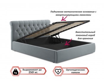 Кровать Мягкая Ameli 1600 серая с подъемным механизмом с о