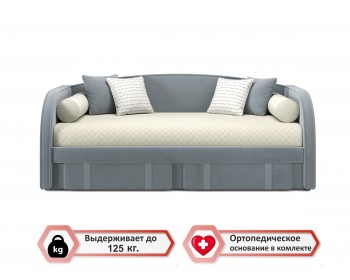 Мягкая кровать Elda 900 серая с ортопедическим основанием и матрасом АСТРА