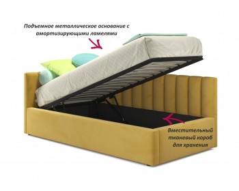 Мягкая кровать Milena 900 желтая с подъемным механизмом и матрасом АСТРА
