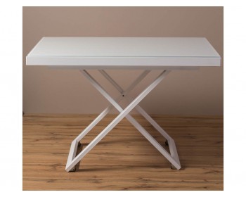 Кухонный стол -трансформер Левмар Shift стекло белый/ белые