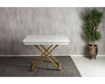 Кухонный стол -трансформер Левмар Cross G15/S90 Белый глянец/золото