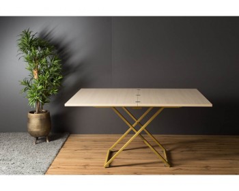 Кухонный стол трансформер Левмар Compact D31/S90 (выбеленный дуб/золото)