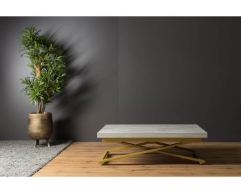 Кухонный стол трансформер Левмар Compact D51/S90 (бетон/золото)