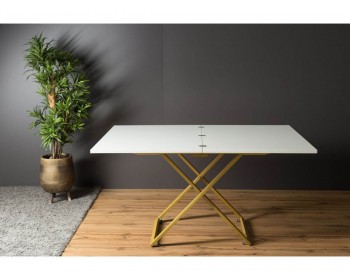 Кухонный стол трансформер Левмар Compact G15/S90 (белый глянец/золото)