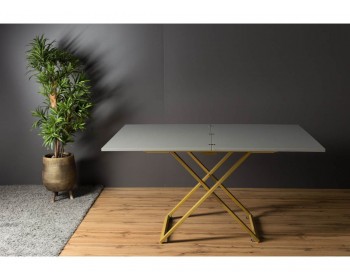 Кухонный стол трансформер Левмар Compact P02/S90 (Гриджио/золото)