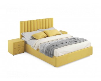 Мягкая кровать с тумбами Olivia 1600 желтая с подъемным механизмом