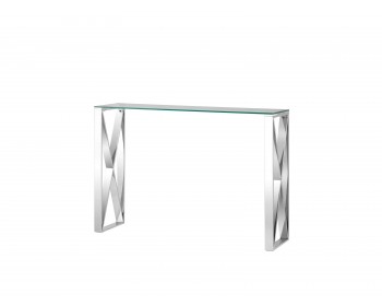 Обеденный стол Консоль Stool Group КРОСС 115х30 Прозрачное стекло/Сталь серебро