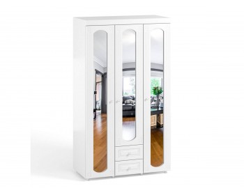 Шкаф 3-х дверный с ящиками и зеркалами Афина АФ-58 белое дерево
