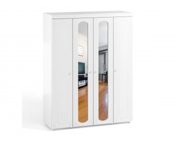 Распашной шкаф 4-х дверный с 2-я зеркалами Афина АФ-60 белое дерево