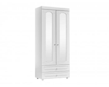 Распашной шкаф 2-х дверный с зеркалами и ящиками (гл.560) Афина АФ-50 бело