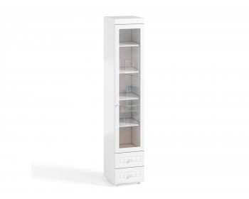 Распашной шкаф -пенал 1дв. (гл.560) со стеклом и ящиками Монако МН-36 белое