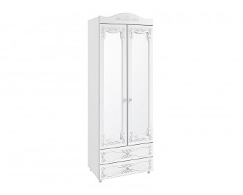 Распашной шкаф 2-х дверный с зеркалами и ящиками (гл.410) Италия ИТ-45 бел