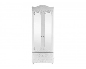 Шкаф 2-х дверный с зеркалами и ящиками (гл.410) Италия ИТ-45 белое дерево