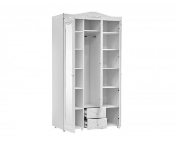 Распашной шкаф 3-х дверный с ящиками и зеркалами Италия ИТ-58 белое дерево