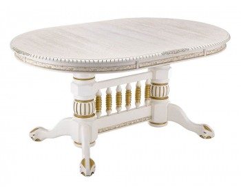 Обеденный стол Кантри молочный с золотой патиной деревянный